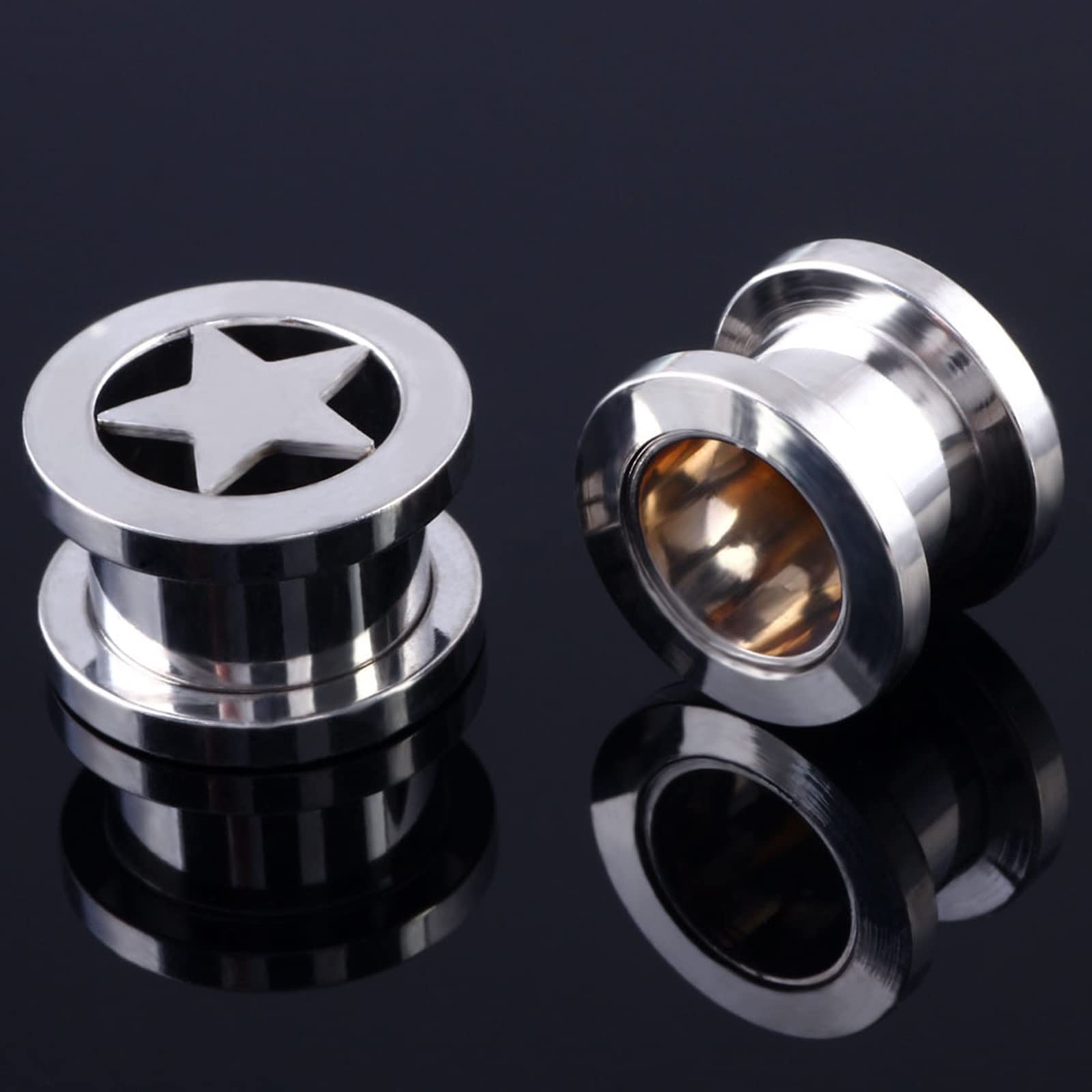 Chirurgenstahl-Messgeräte für Ohren, Tunnel und Plugs, 6-teiliges Set, Körperpiercing-Schmuck für Ohren mit Sternform