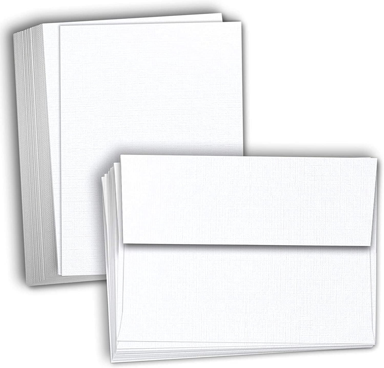 Hamilco Blank Cards and Envelopes - Flat 5" x 7" Linen White Cardstock Thick Paper 100lb Cover 100 Pack