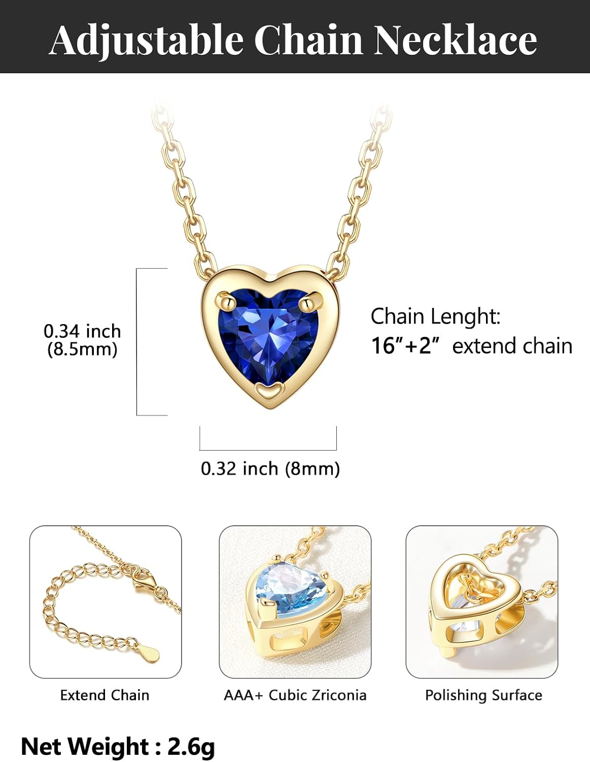 Silvora Heart/Round Birthstone Necklace for Women, Sparkling Crystal Pendant, Dainty Birth Month Jewelry, Adjustable 16"+2" Chain