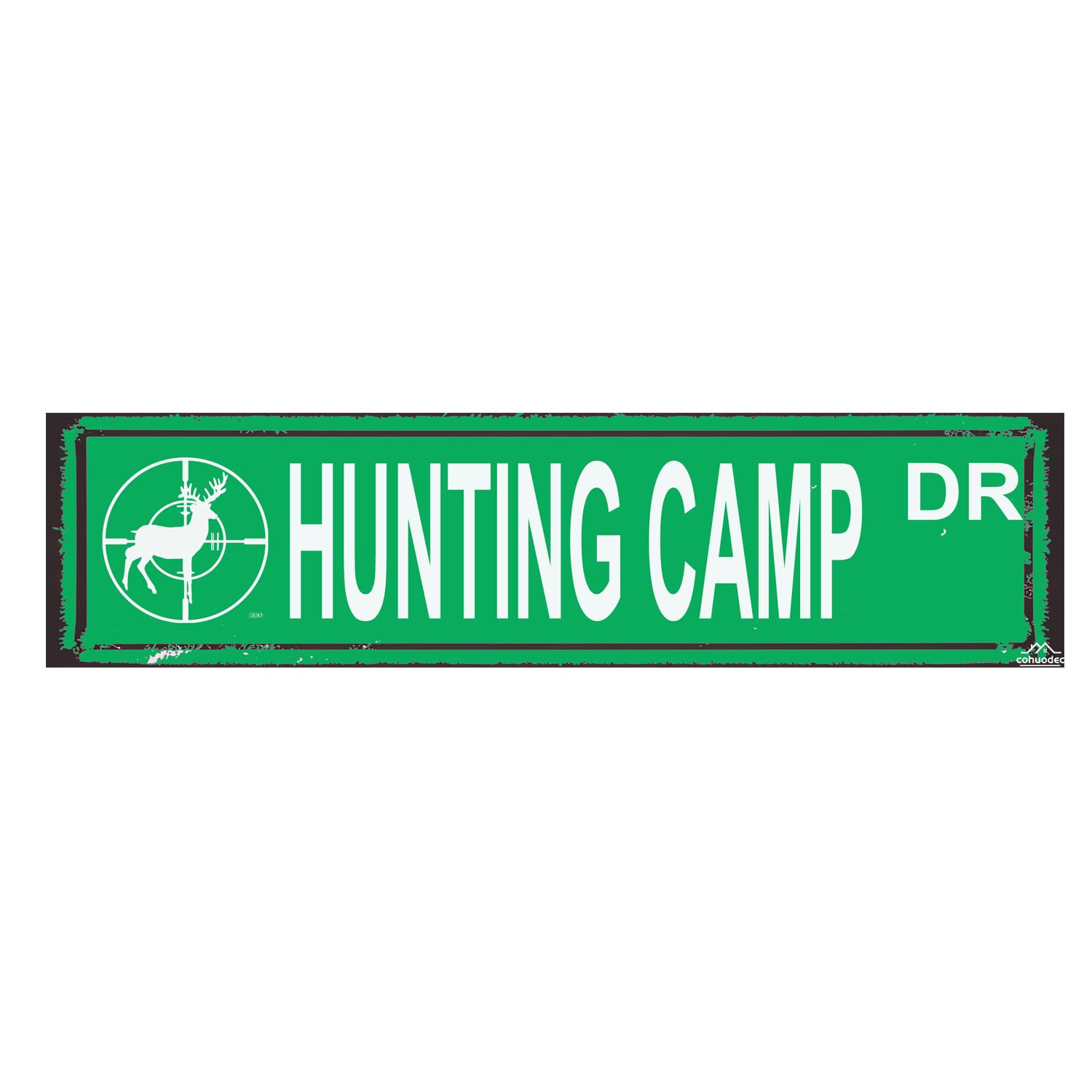 Hunting Camp Road Sign - 4x16 Inch Rustic Metal Wall Art for Cabin,Lodge,or Man Cave - Vintage Street Name Decor for Outdoor Enthusiasts