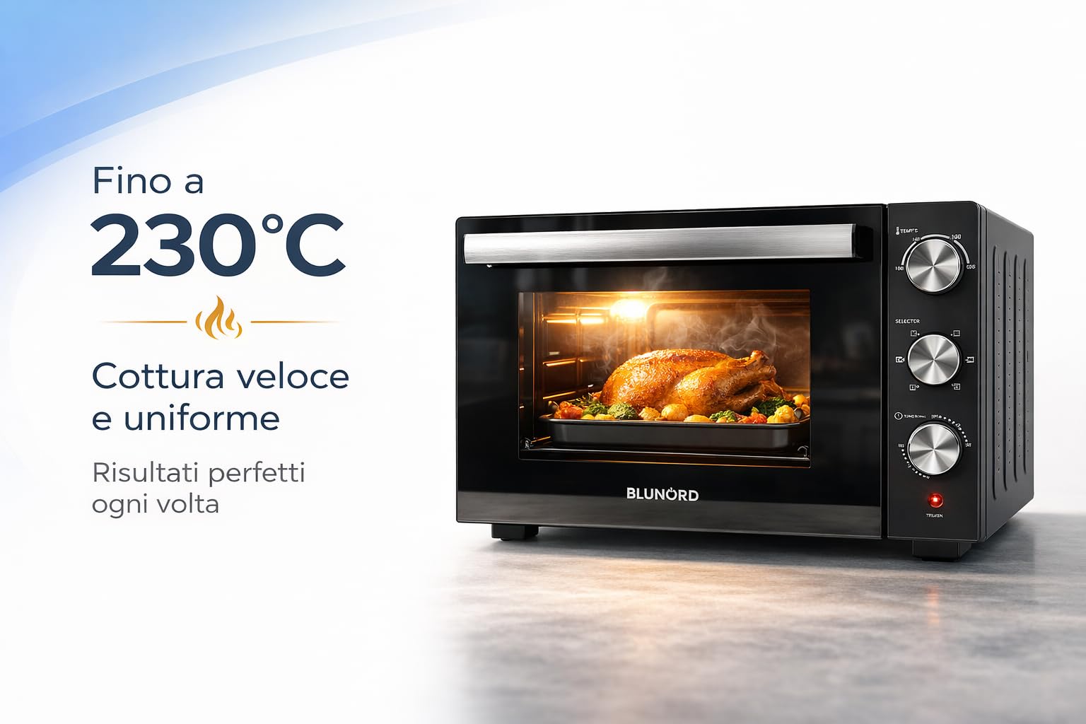 Forno Elettrico Ventilato 52L Doppio Vetro 6 Funzioni Cottura 90-230°C Timer 60 Min Luce Interna Pareti Antiaderenti