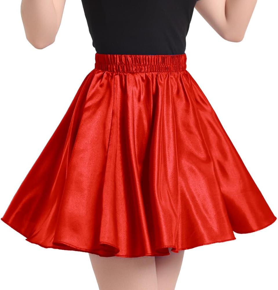Women Big Girls Shiny Satin A-Line Flared Mini Skirt | Dance Performance, Tennis, Skater