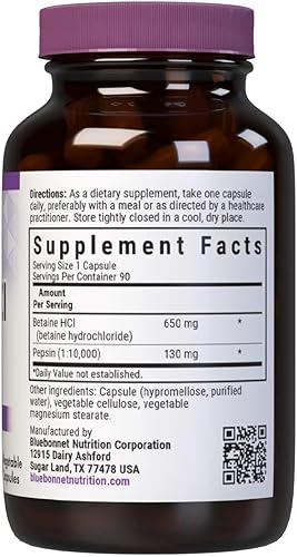 Miniatura 2 de BlueBonnet Betaína HCI Plus Pepsina Cápsulas Vegetarianas, 90 unidades