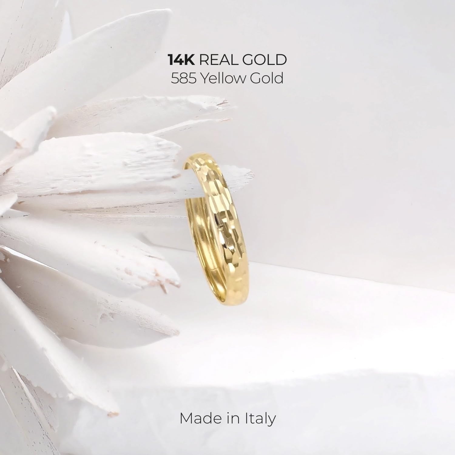 forme di Lucchetta - Anello Fedina in Oro Vero 14K con Effetto Diamantato | Misure 10-22 | Regalo Elegante per Lei