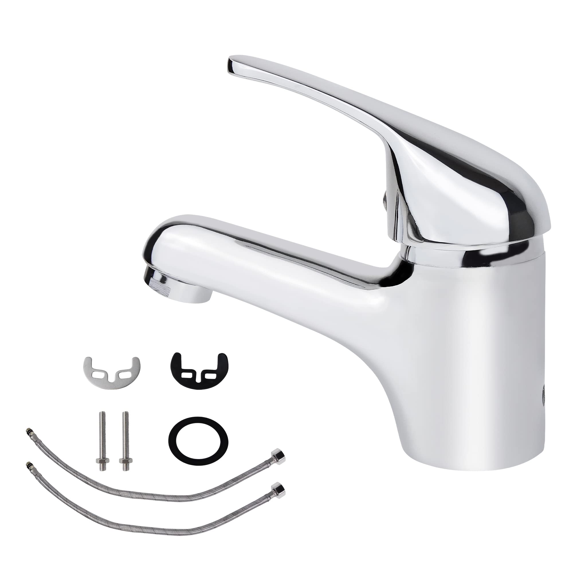 Basin Mixer Tap Bathroom Sink Taps Monobloc Small Basin Taps Chrome Stainless Steel Single Handle Bathroom Taps Mixer Faucet with Standard Hoses