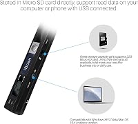 ZONJIE Hordozható Dokumentum és Fotó Szkenner 900 DPI Felbontással, A4 Méretű, USB Tölthető, 16GB SD Kártyával, Fekete 5