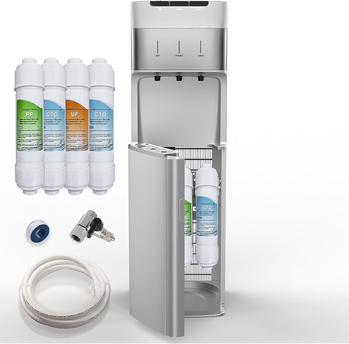 Self Cleaning Bottleless Water Cooler Dispenser Silver | 4 Stage Water Filter 3 Temperature Settings