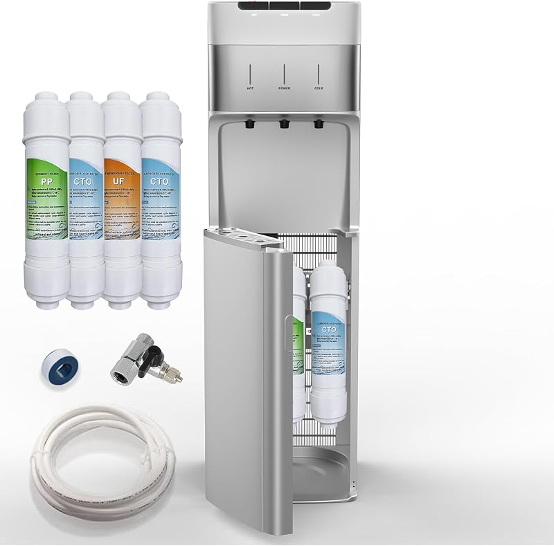 Self Cleaning Bottleless Water Cooler Dispenser Silver | 4 Stage Water Filter 3 Temperature Settings