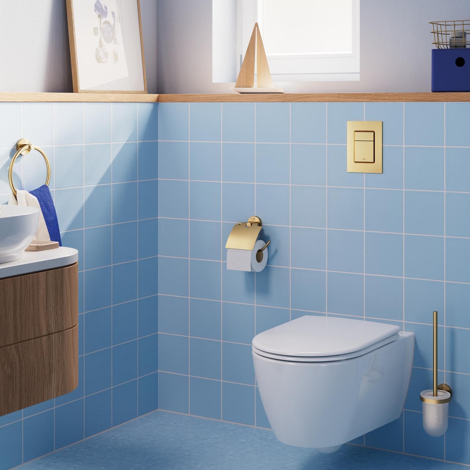 GROHE Start Ensemble Brosse WC avec Support Mural – Métal et Verre, Fixation Murale Cachée, Vis et Chevilles Incluses, Hauteur 398 mm, Gold Brossé Cool Sunrise, 41185GN0