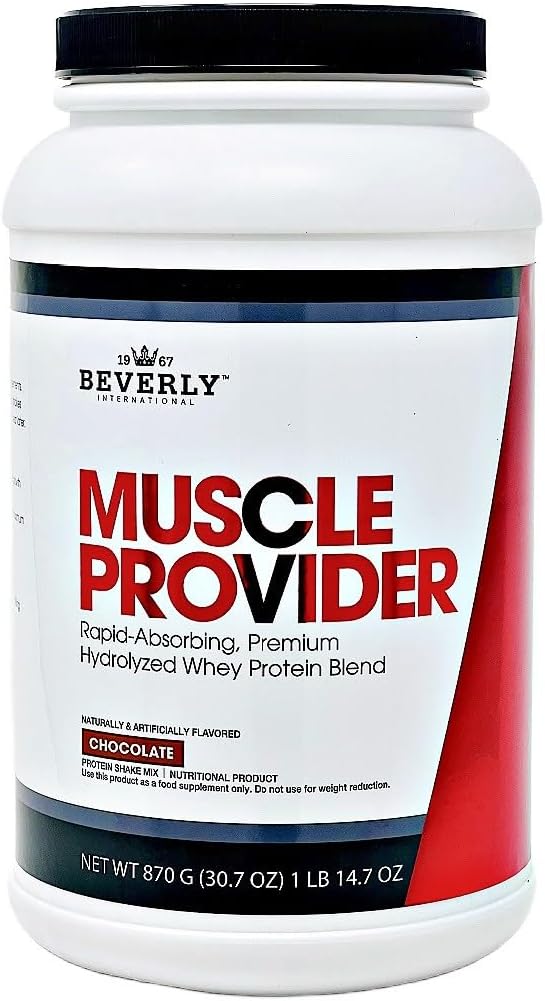 Beverly International Muscle Provider, 28 Servings, Chocolate. Super-Fast-Absorbing Whey Protein Powder for Recovery, Lean Muscle. Fills Your Muscles, not Your Stomach. Tastes Like ice Cream
