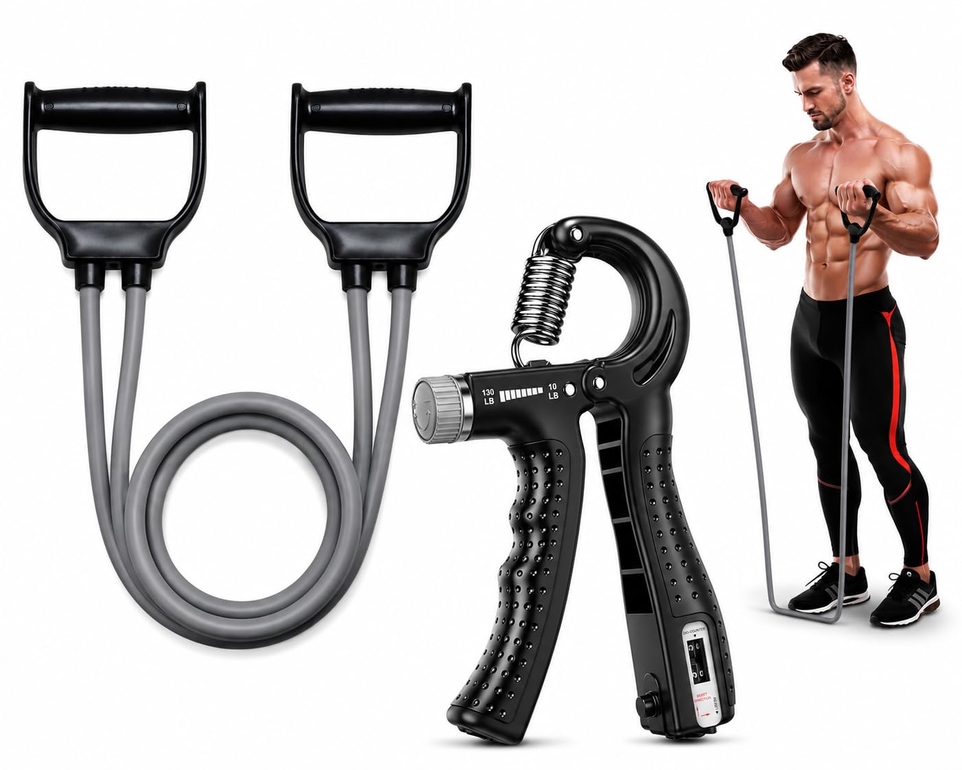 Adjustable Hand Gripper with Counter (5–60Kg) + Resistance Toning Tube | Grip Strength Trainer for Wrist, Forearm & Hands | Latex Fitness Tube Combo | Home Workout Equipment-image-39