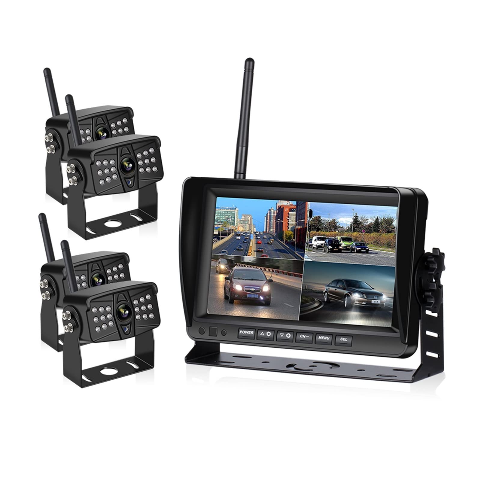 GPS pour Voiture, Moniteur de Voiture 7 Pouces Ahd sans Fil DVR Afficher Le véhicule Auto Screen View Vue arrière Connecteurs Camion Reverse Backup Recorder Appareil Photo WiFi(Monitor and 4Camera)