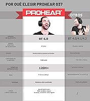 Vista 2 de PROHEAR Auriculares de protección auditiva Bluetooth 5.0 037 con batería recargable de 1100 mAh, 25 dB NRR de reducción de ruido con tiempo de negro