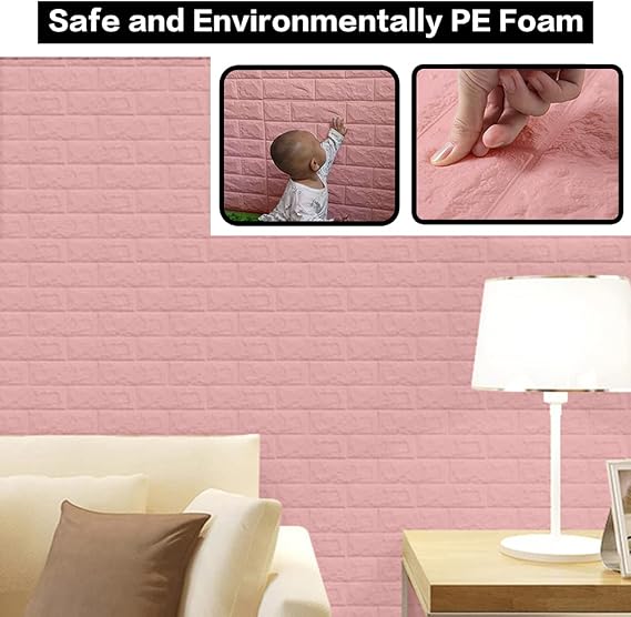 3D Wall Panels Peel and Stick, 14.5 Sq Ft Coverage, Faux Brick Pink