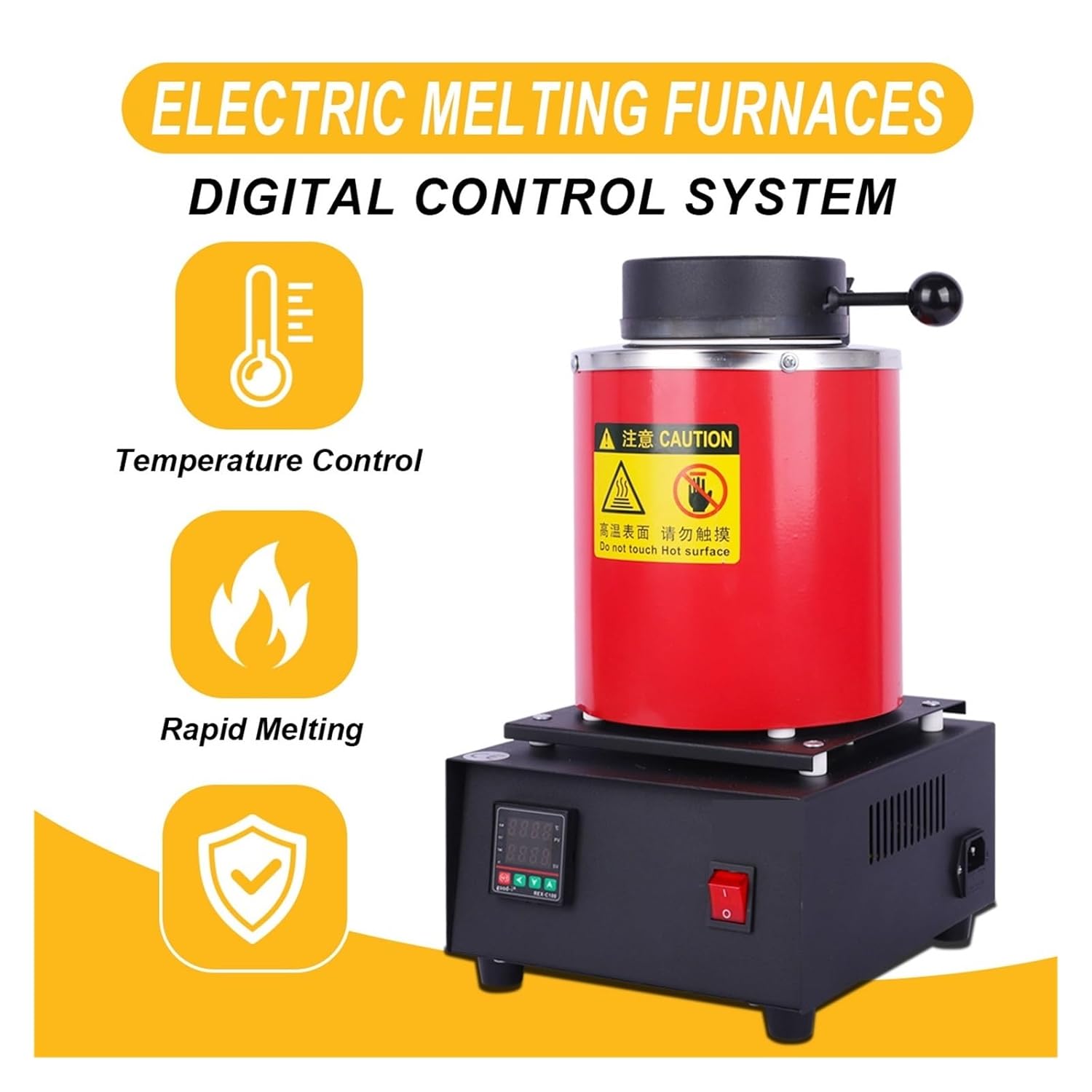 デジタル金溶解炉 1150℃ ミニ溶解炉 インゴットモールド付き 金 銀 銅用 精密 高効率 急速加熱(1kg Red)