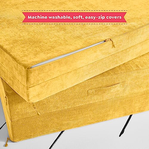 Yourigami Kids and Toddler Play Couch, Convertible Folding Sofa, Durable Foam Modular Design, Sunflower Yellow XL