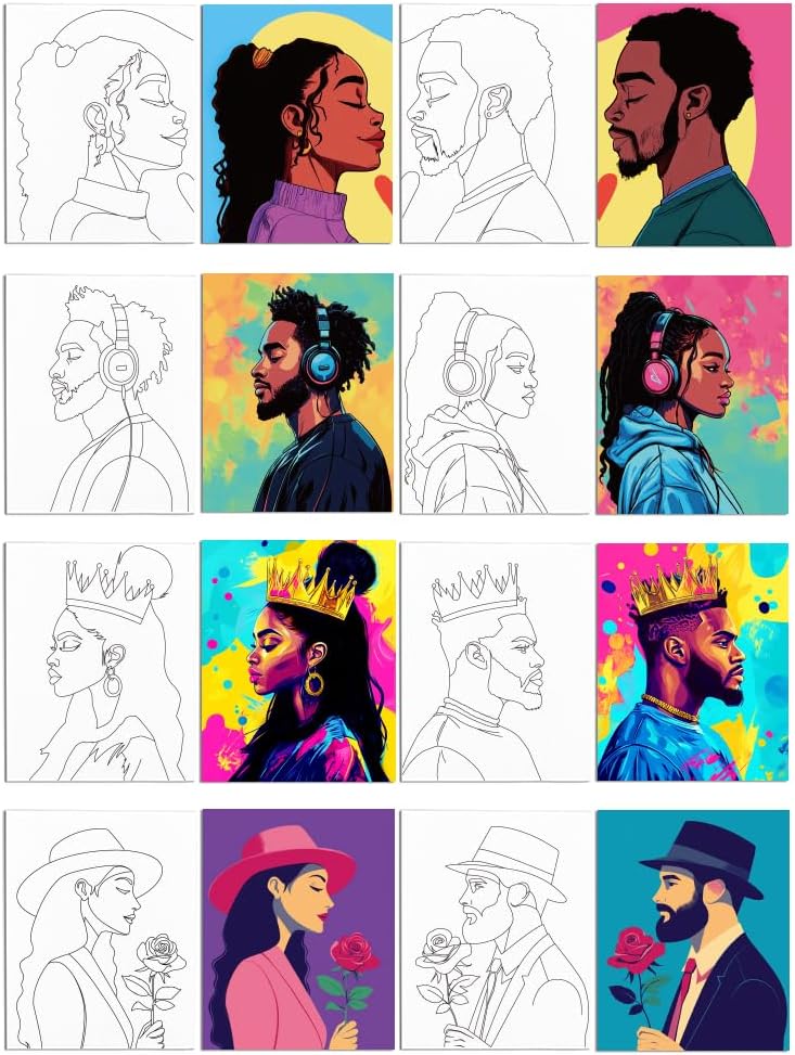 WEBEEDY 8 Pcs Pre Drawn Canvas to Paint, Valentine Couples Canvas Paint and Sip Date Night Painting Kit for Art Party Supplies,Picnic Date,Anniversary Adult Date Night Gift,203x245mm/8x10