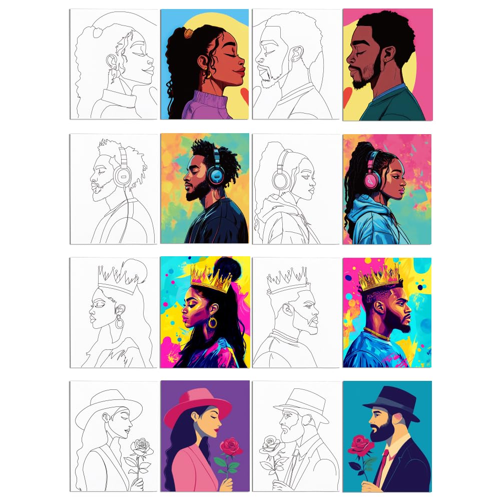 Kit peinture sur toile couple : fournitures de fête et toiles pré-dessinées à peindre