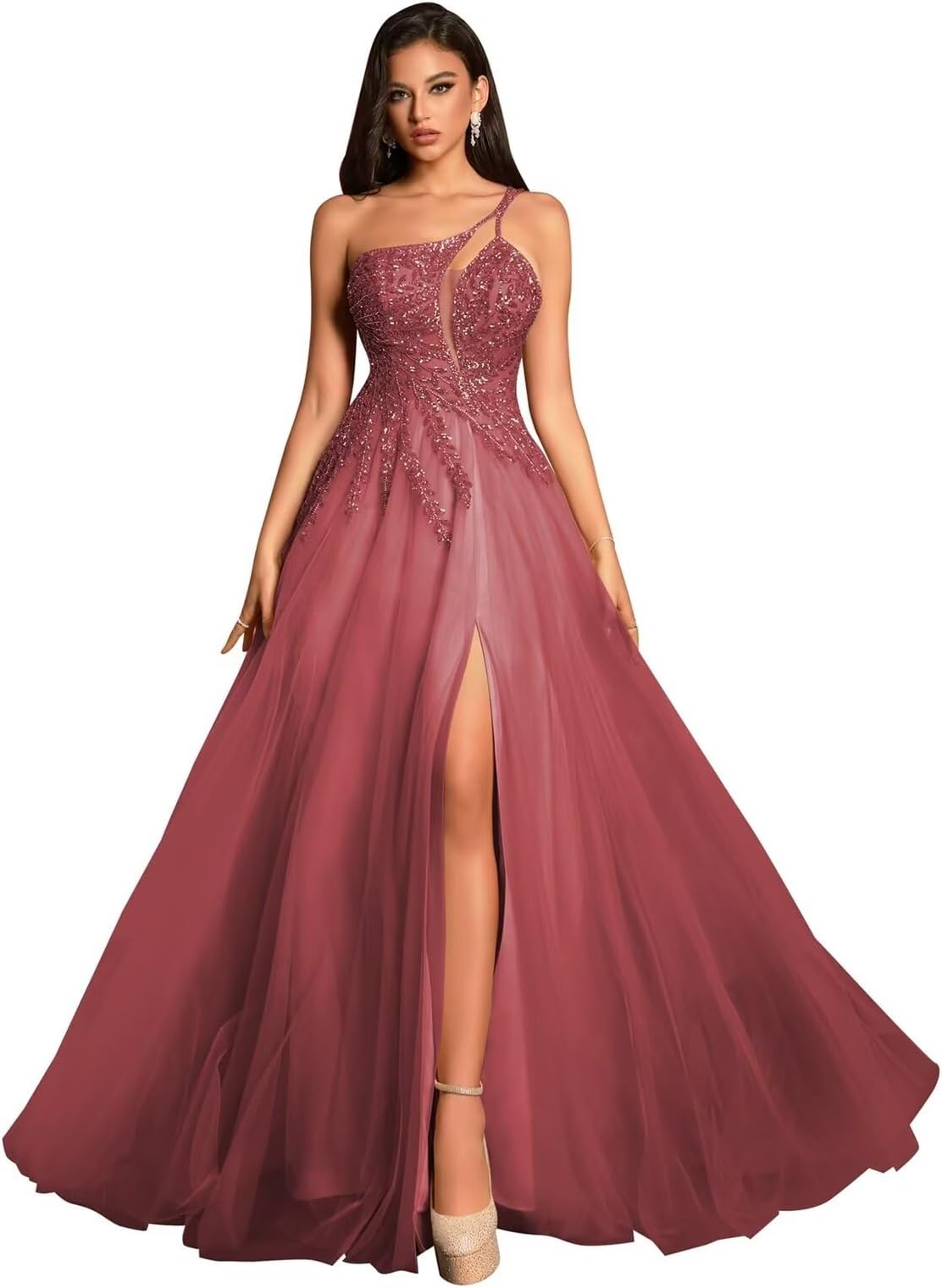 Beading Tulle Prom Dresses 2026 with Pockets Spaghetti Strap Formal Evening Dresses with Slit