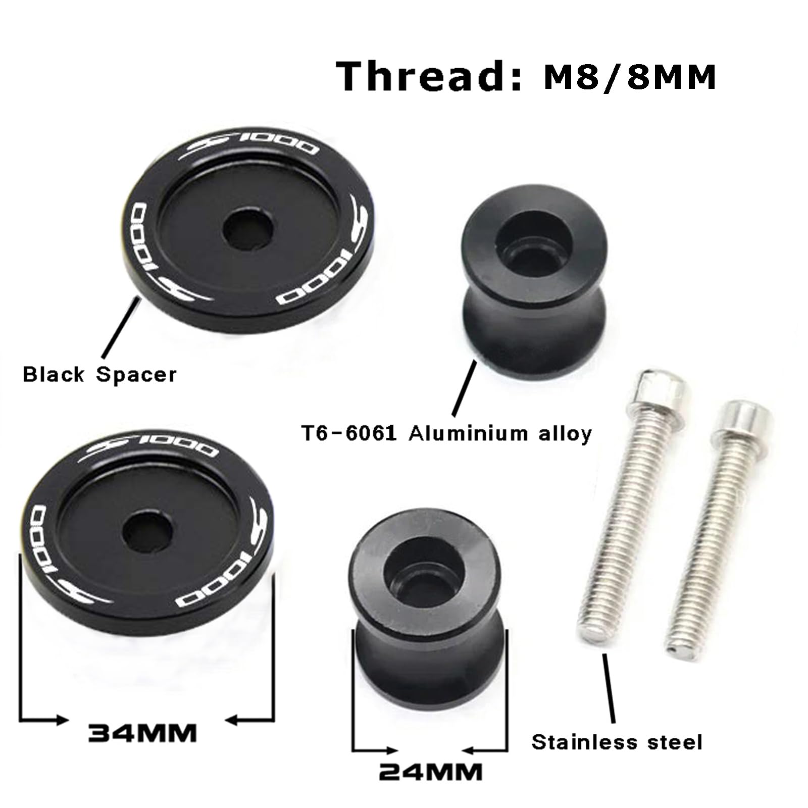 QJY Per S1000R RR XR Moto M8 Nottolini Cavalletto Appoggi 8MM Bobbine Per B-M-W S1000R S1000RR S1000XR S1000RR HP4-Nero