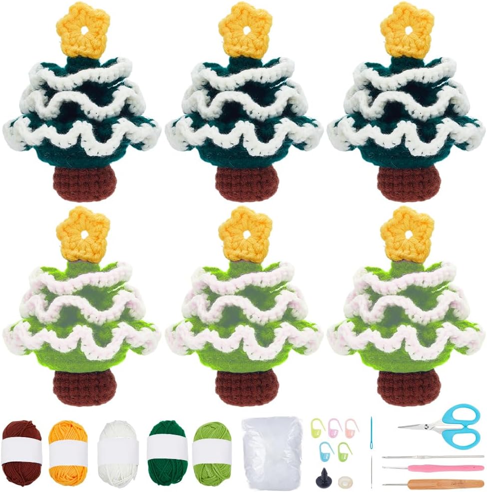 FREEBLOSS 6 Set Crochet Kit for Beginner Christmas Tree Crochet Kit for Adults Starter Friendly, Christmas Crochet Set All You Need in with Step by Step Video Handmade Crochet Kit