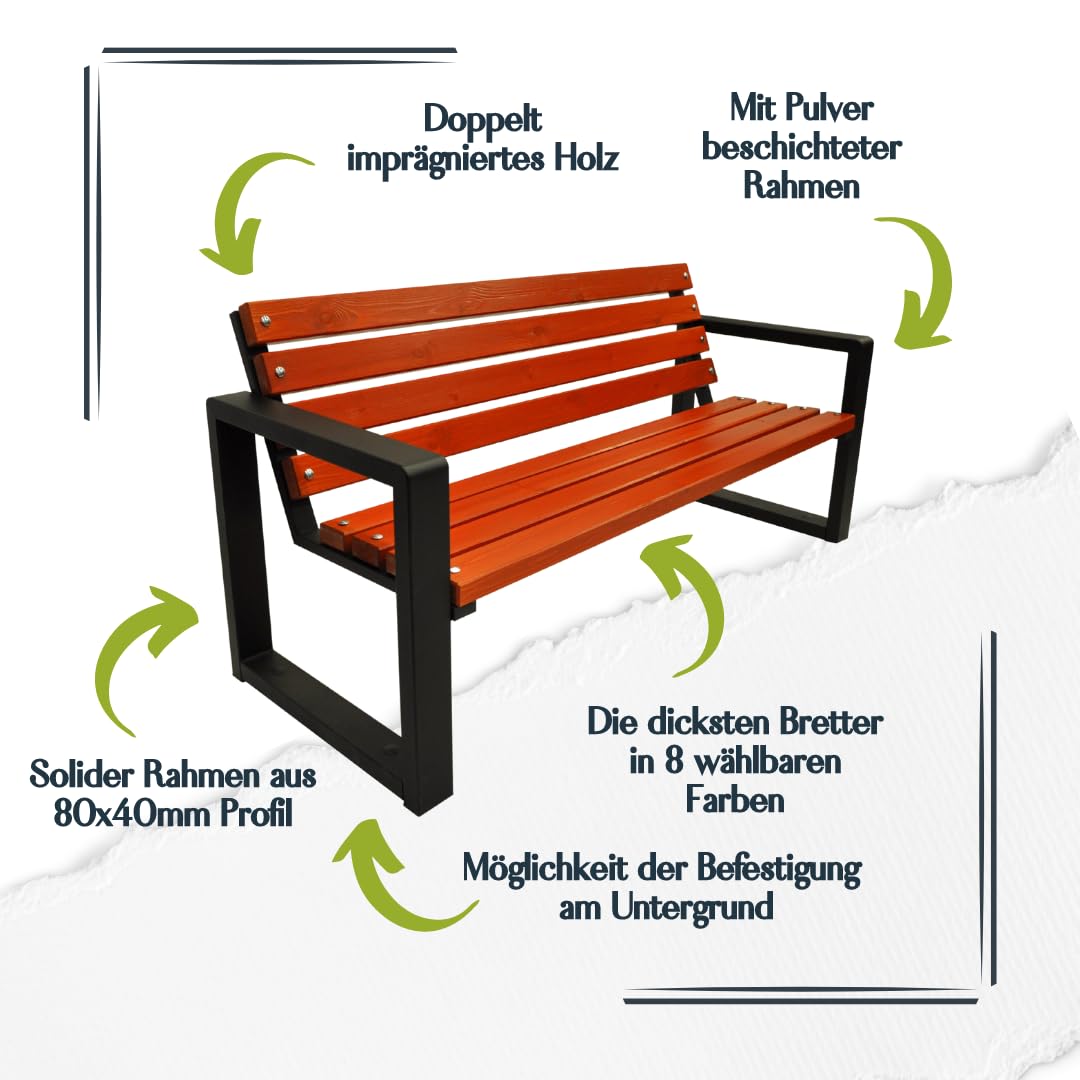 Panchina Da Giardino In Legno Stile Scandinavo - Resistente Alle Intemperie, Con Braccioli, Lunghezza 125cm, Colore Mogano - 4