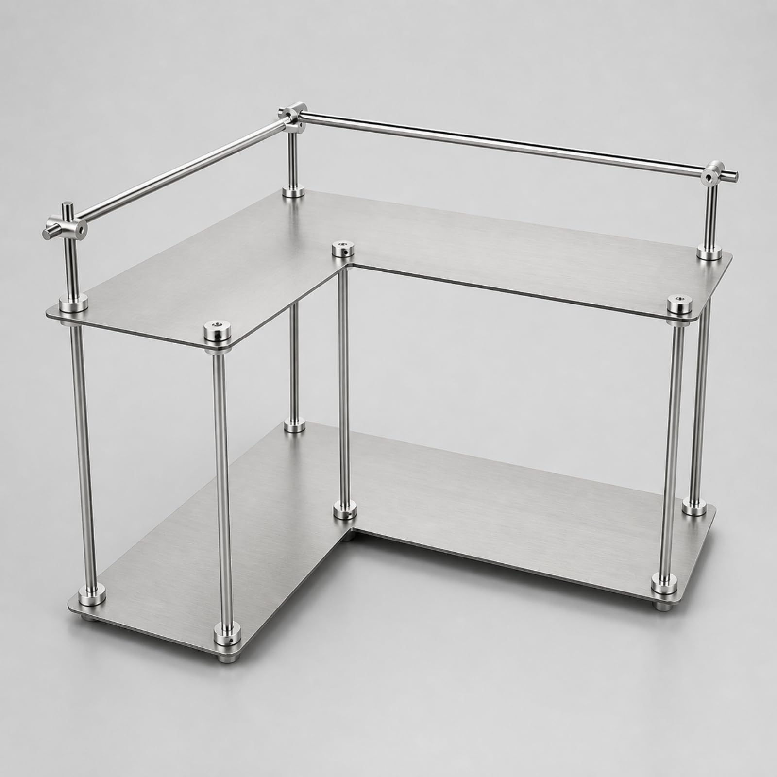 Colcolo Eckregal aus Edelstahl Platzsparend, Eckregal mit Metallrahmen, Rostfrei, L-Förmiges Standregal, für Küche, Schreibtisch, Kaffeeecke