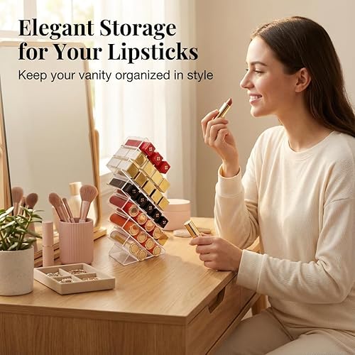 Miniatura 3 de Nimiah Soporte organizador de lápiz labial con 28 ranuras, torre de lápiz labial transparente apilable con forma de pez para tocador, encimera,