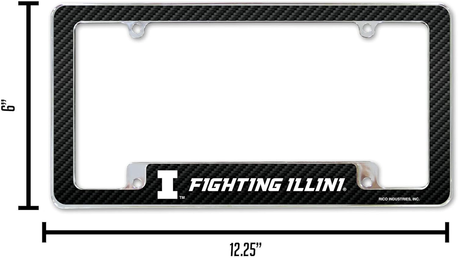Rico Industries NCAA Carbon Fiber 12" x 6" Chrome All Over Automotive License Plate Frame for Car/Truck/SUV