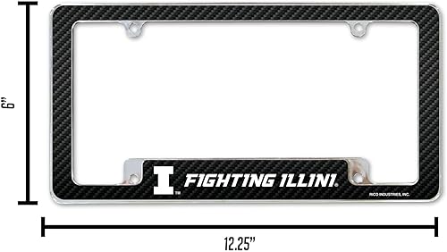 Miniatura 110 de Rico Industries NCAA Carbon Fiber 12" x 6" Chrome All Over Automotive License Plate Frame for Car/Truck/SUV