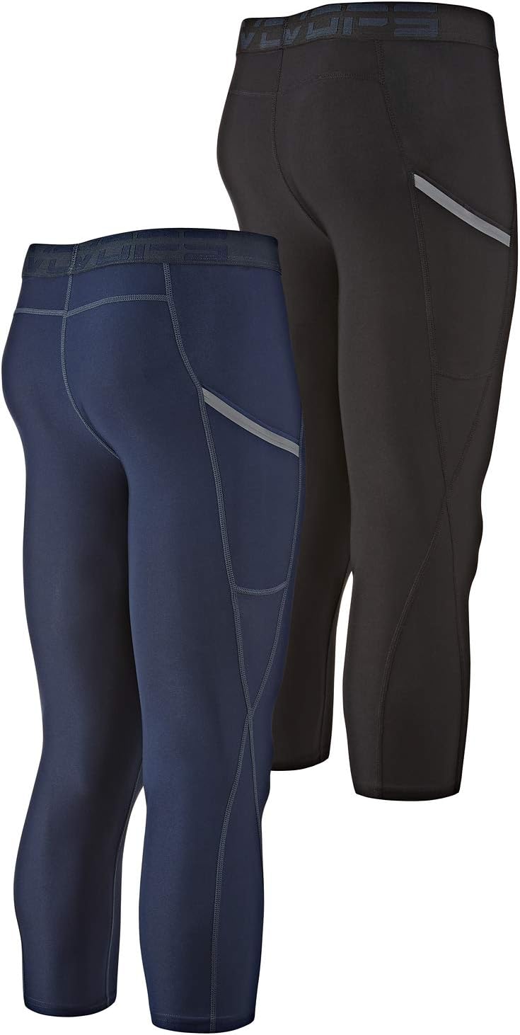 DEVOPS 2 Pack Men's 3/4 Compression Pants Athletic Leggings with Pocket - Image 3