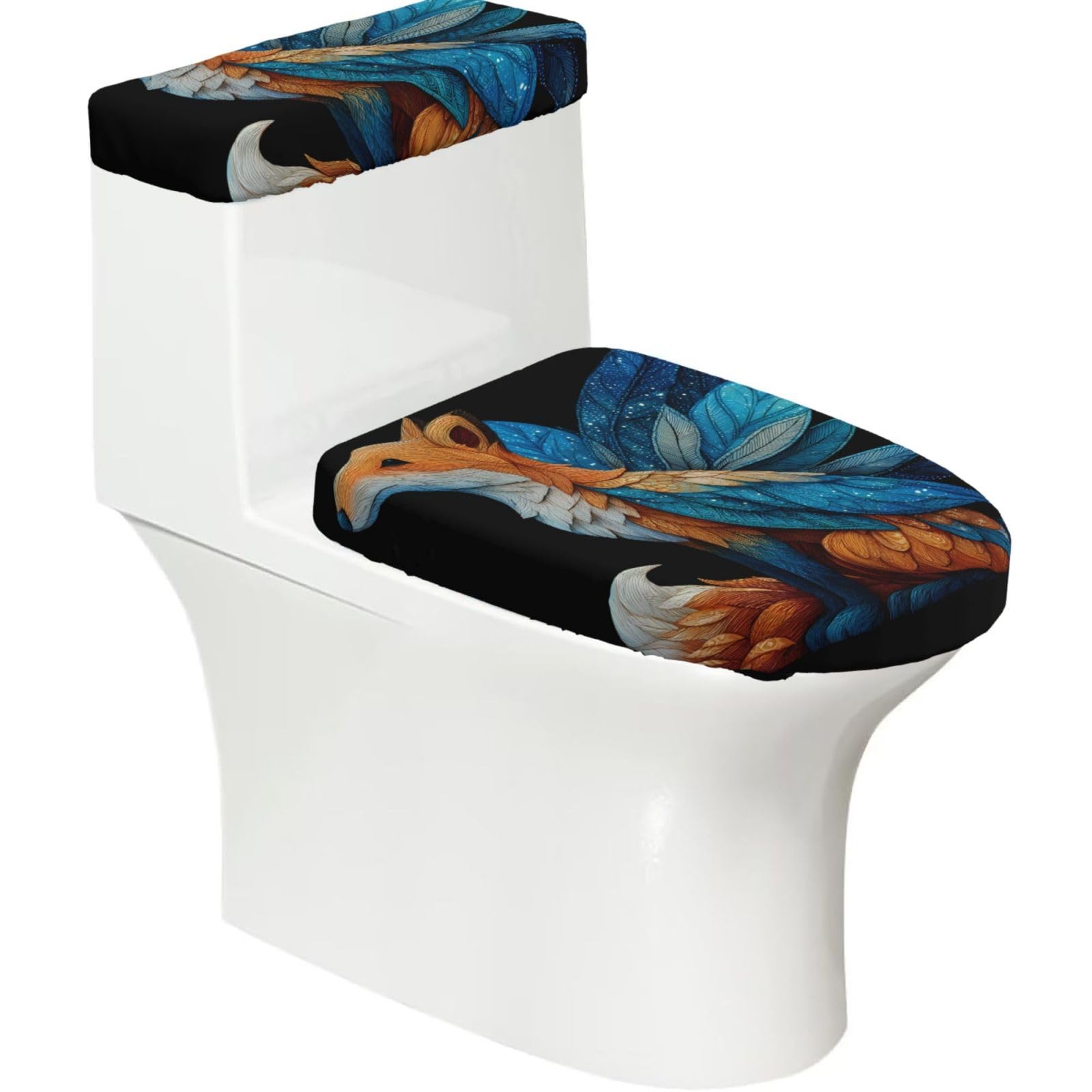 Mrowyc Black Bluefoot Fox Printed Toilet Seat Set - Set Of 2 - Universal Toilet Seat Cover - Housewarming Birthday Christmas Gift