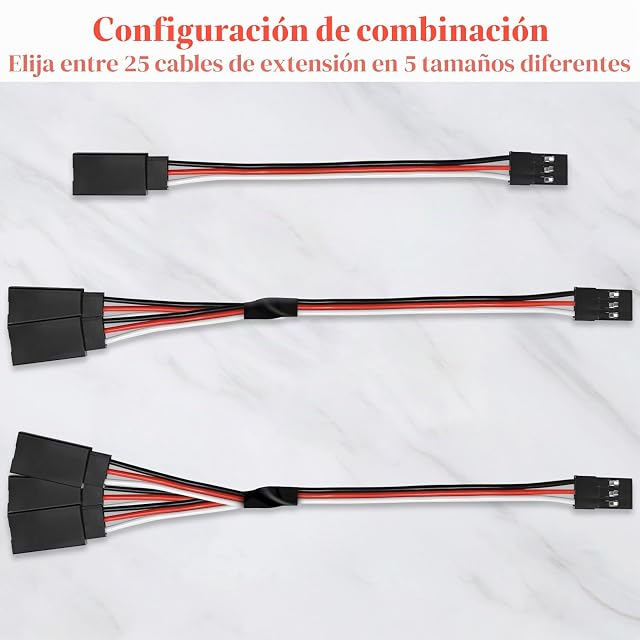 Foto 4 de 7 de Yonality 25 piezas cable alargador RC servo de 3 pines macho a hembra, JR cable extension servo