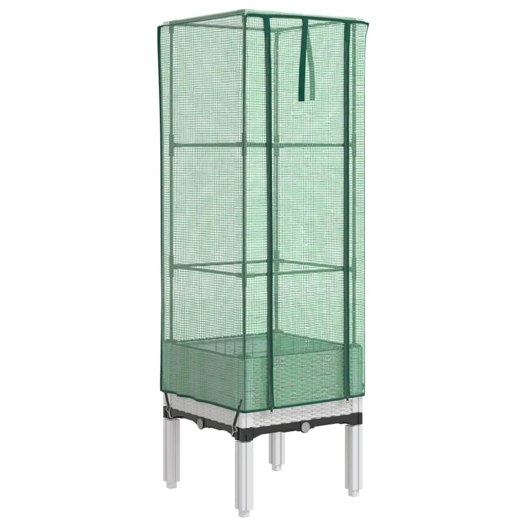 Homgoday Bancal alto con accesorio de invernadero, jardinera, jardinera, jardinera, jardinera, jardinera, para balcón, jardín, terraza, aspecto de ratán, 40 x 40 x 140 cm, color blanco