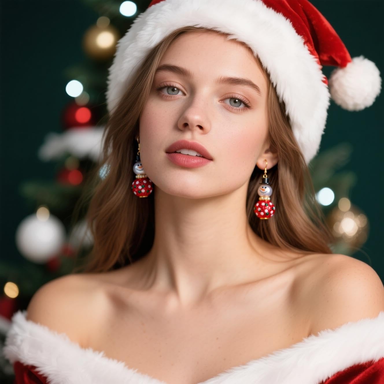 Snowman Earrings for Women Dainty Crystal Snowman Dangle Earrings Red Green Christmas Pearl Earrings Christmas Holiday Jewelry Gifts Costume Accessories - Image 3