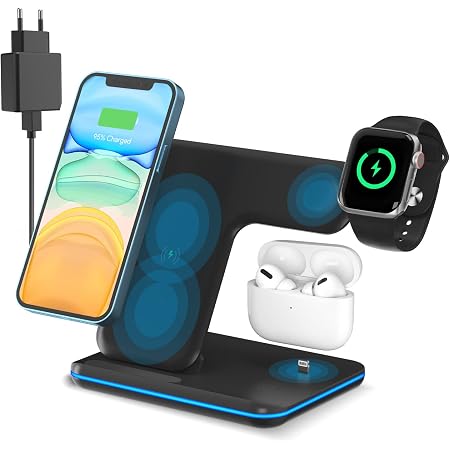 caricatore Wireless, 3 in 1 Stazione di Ricarica Wireless Stand Dock per Apple  Watch 7/6/5/4/3/SE e iPhone 12/11 Pro/Pro Max/XS/XR/X/8, Airpod 1/2/ 3/Pro  (Spina IT QC3.0 inclusa) (Black) : Amazon.it: Elettronica