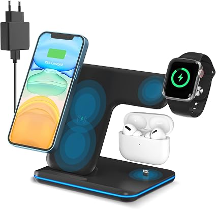 caricatore Wireless, 3 in 1 Stazione di Ricarica Wireless Stand Dock per Apple  Watch 7/6/5/4/3/SE e iPhone 12/11 Pro/Pro Max/XS/XR/X/8, Airpod 1/2/ 3/Pro  (Spina IT QC3.0 inclusa) (Black) : Amazon.it: Elettronica
