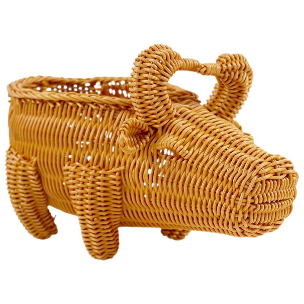 HOLIDYOYO Cow Rattan Storage Basket Woven Wicker Bin Hand Woven Shelf Organizer Cute Handmade Animal Bread Basket Fruit Bowls Decorative Snack Sundries Container Coffee