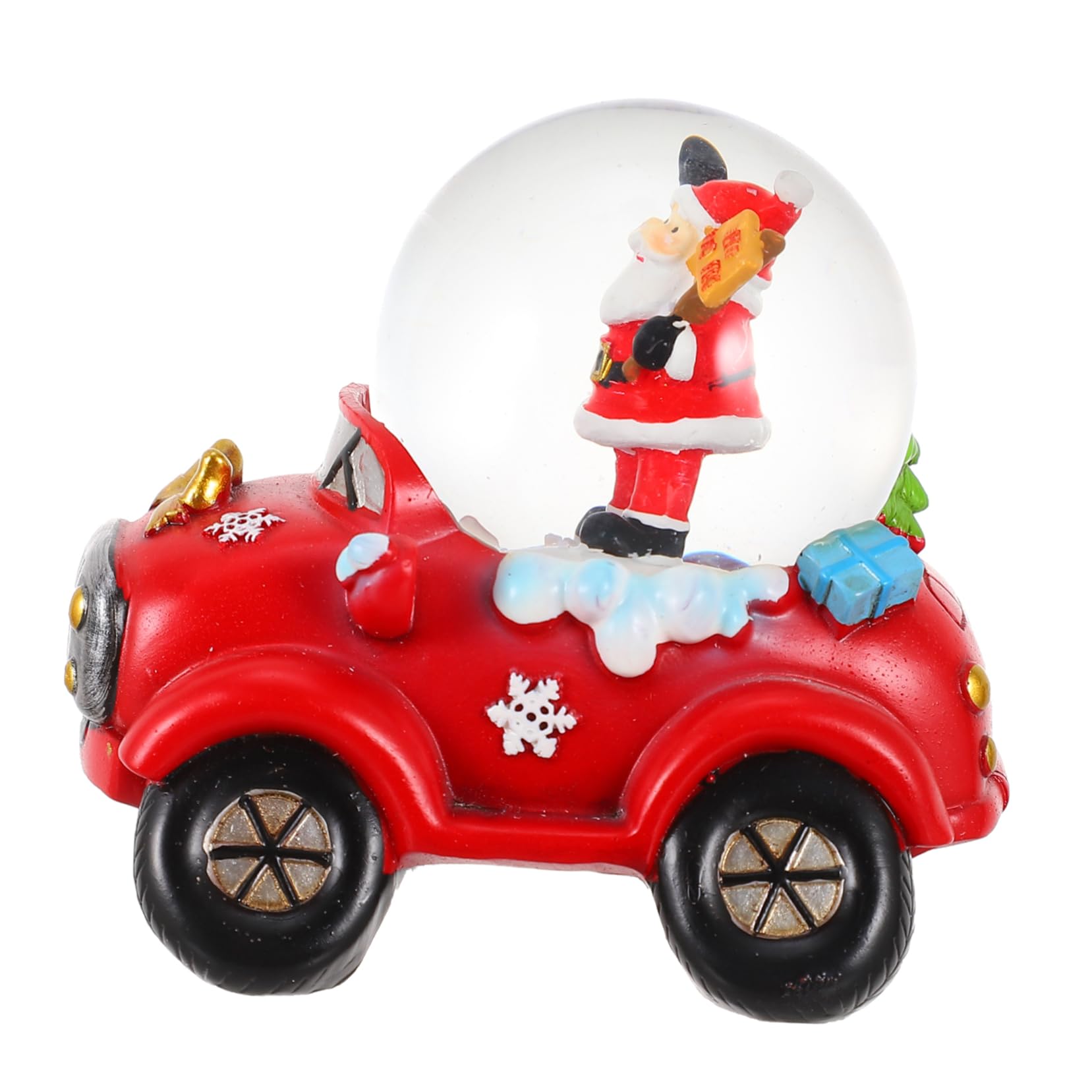 Bola de cristal navideña con Papá Noel en coche y luz brillante para adorno de escritorio