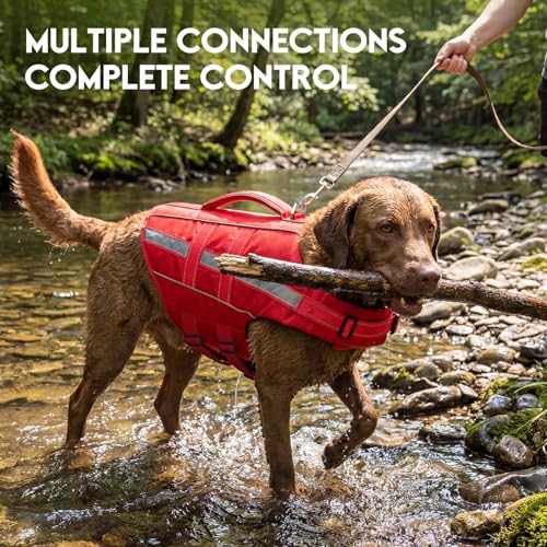 ASENKU Dog Life Jacket, High-Buoyancy Life Vest with Removable Front Float, Rescue Handle and Reflective Strips, Adjustable Swim Vest for Boating, Swimming, Beach(Red 2XL) by ASENKU - Image 7