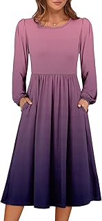 Long Sleeve Dresses for Women 2025 Fall Winter Casual Flowy A-Line Boho Midi Dress with Pockets for Wedding Guest