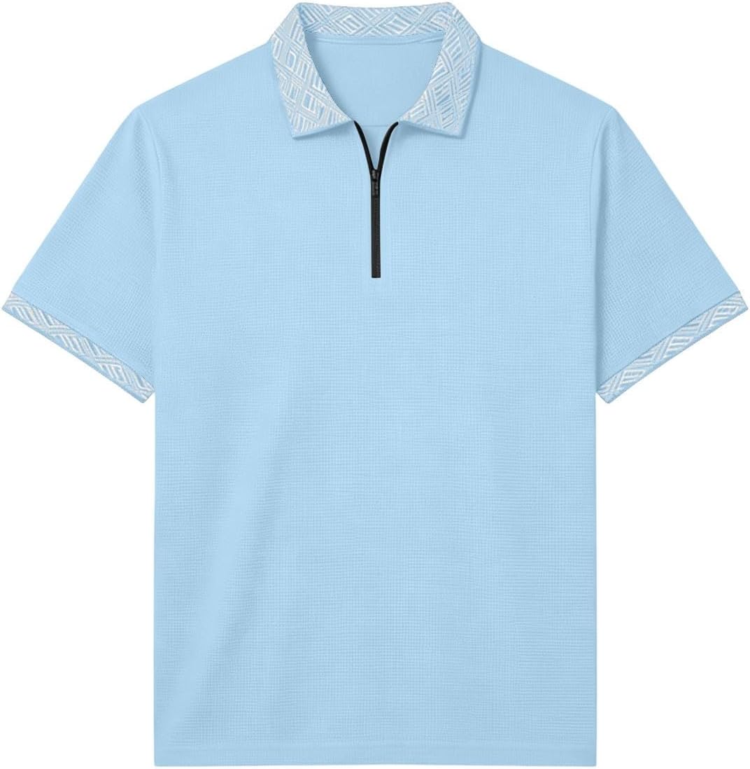 Men's Quarter Zip Shirt Short Sleeve Golf Shirt | Quarter Zip Collar, Pattern , Short Sleeve Fit, For Golf, Tennis, Travel, Vacation, And Casual Wear