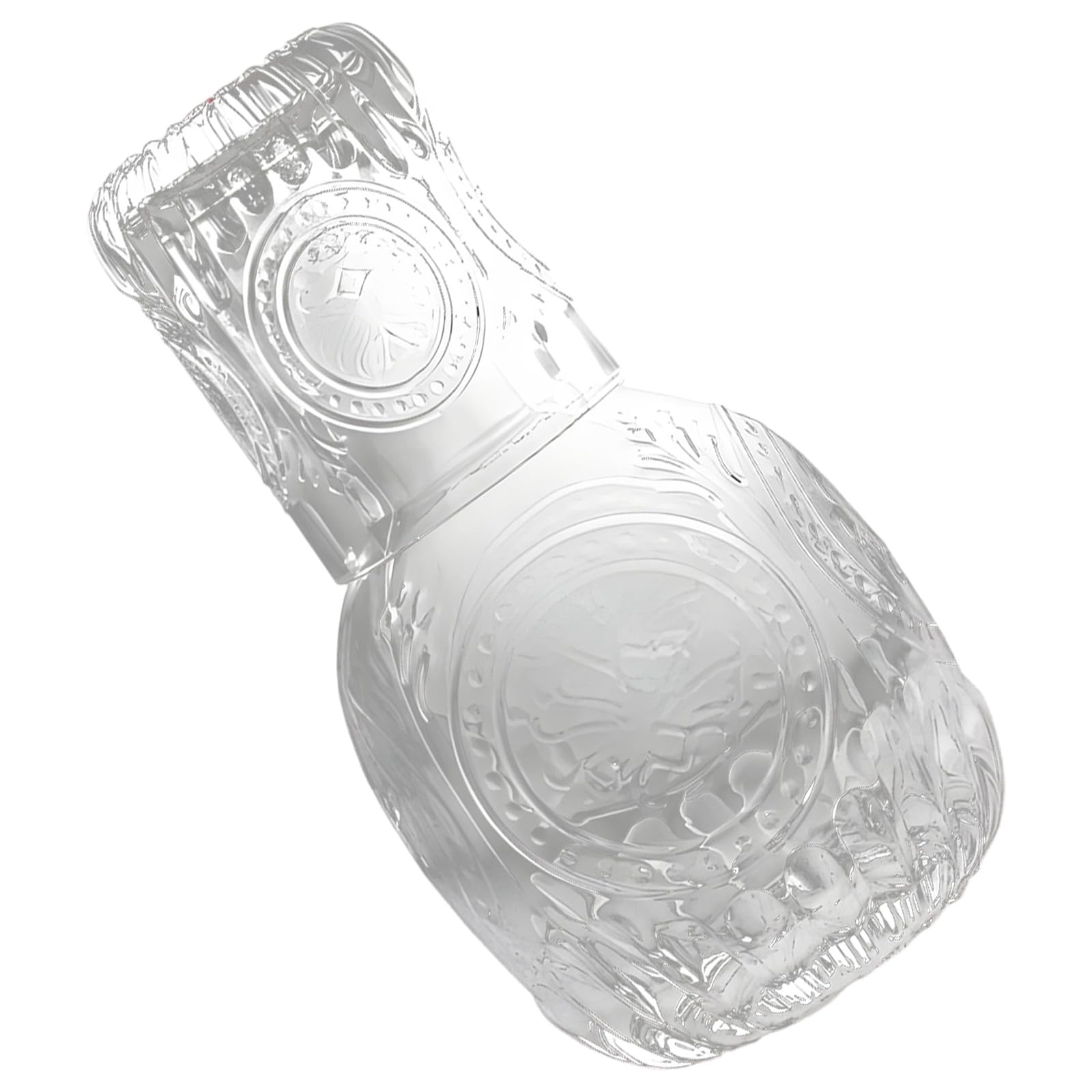Wasserkaraffe und Glas-Set, geprägte Glaskaraffe 8,5 Zoll, 215 mm, handwerkliche Verarbeitung, ästhetisches Wasserkrug-Set, Wasserkaraffe für den Nachttisch, klar