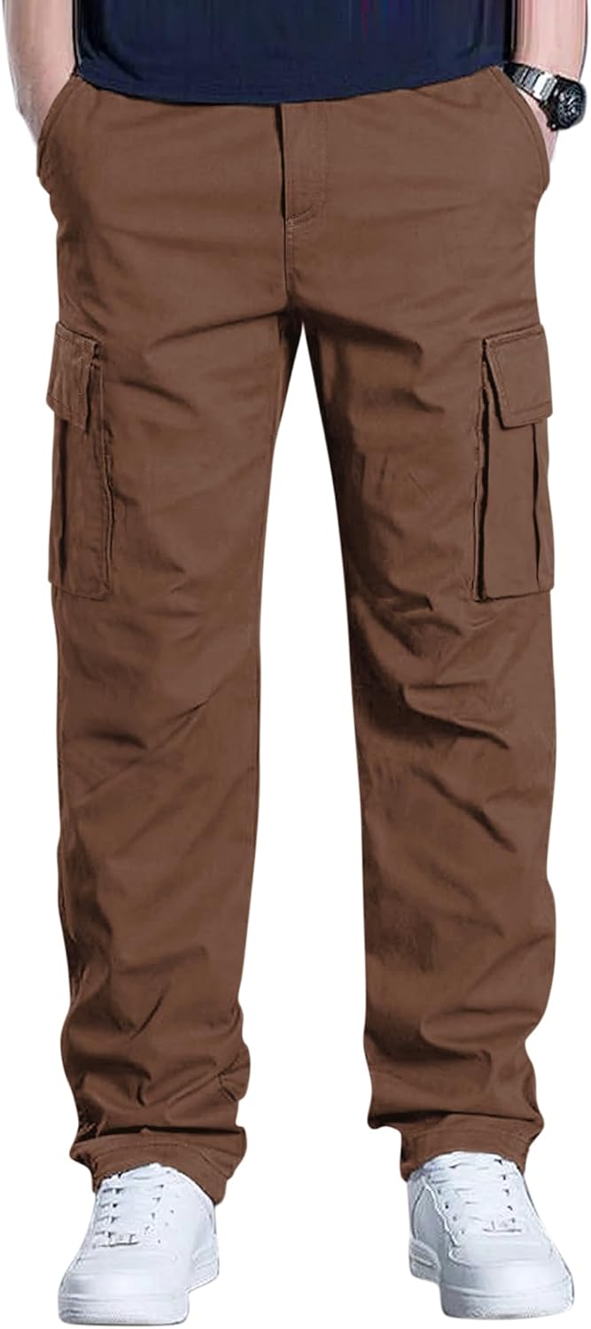 Men's Cargo Pants Casual Workout Joggers Stretch Sweatpants Elastic Drawstring Hiking Tactical Pants with 6 Pockets - Image 2