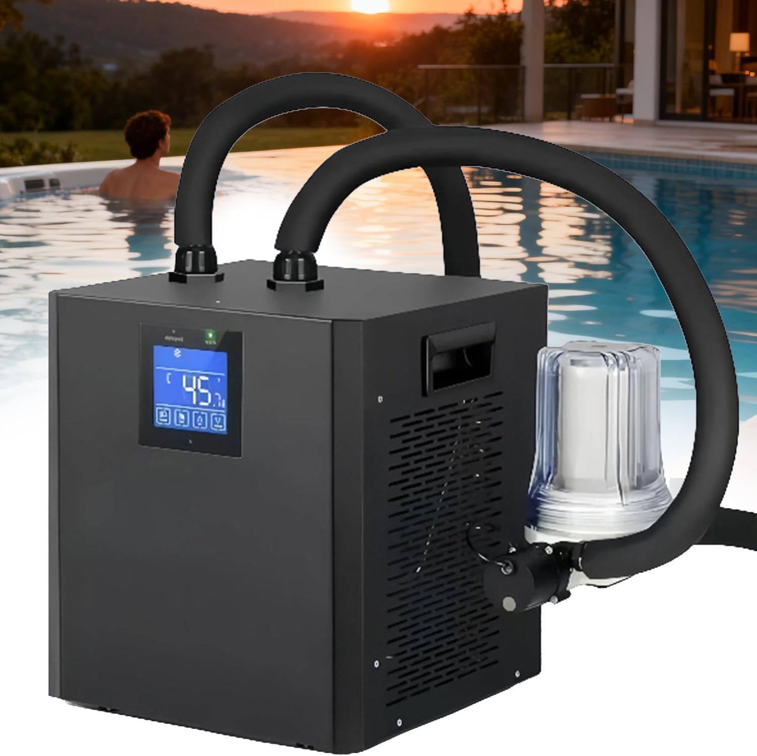 Bañera de Hielo Enfriador 600W,Inmersión Fría Recuperación | Enfriador Agua Ice Bath 1/3 HP con Filtro,2 Bombas y Manguera Aislada,Terapia Muscular Casa y Outdoor