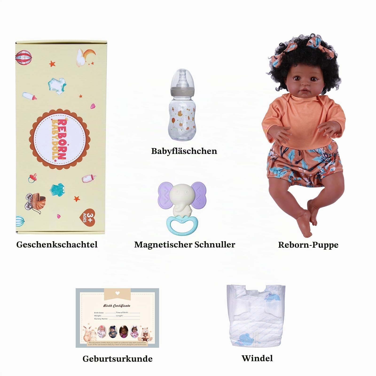 BABESIDE Reborn-Babypuppen Schwarz – 20 Zoll 50 cm Lebensechtes Reborn-Baby Mädchen mit Weichem StoffköRper, Realistisches Neugeborenes mit Kleidung und Accessoires für Kinder Ab 3 Jahren