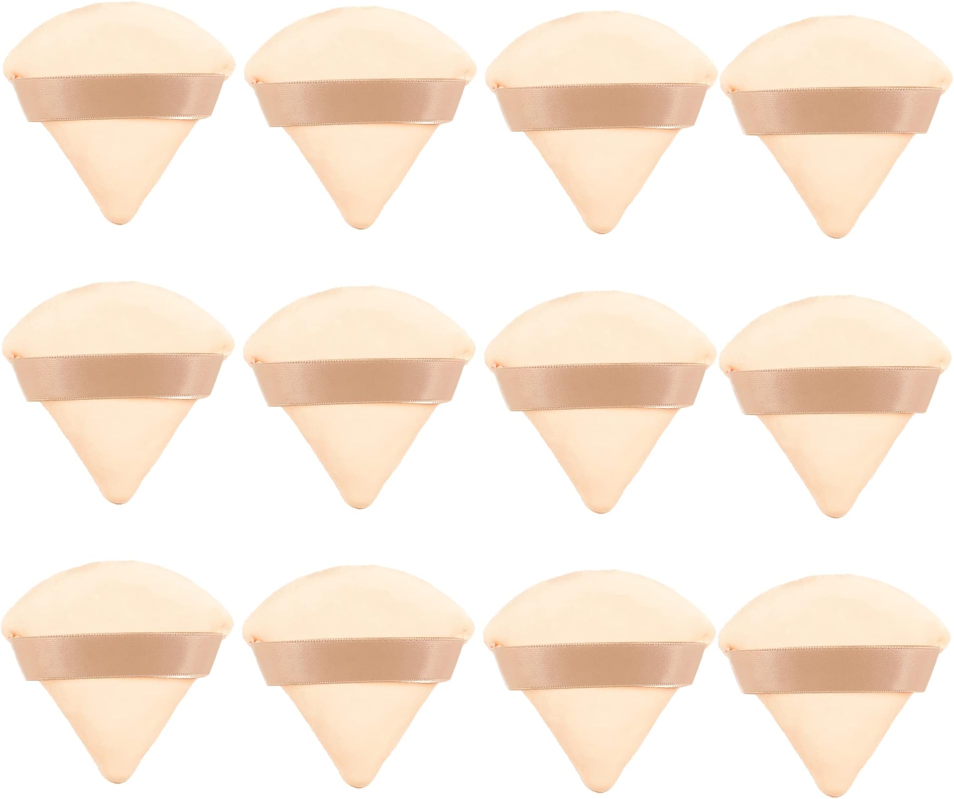 MOTZU12 Pieces Pure Cotton Powder Puff, Made of Cotton Velour in Triangle Wedge Shape Designed for Contouring, Under Eyes and Corners, 2.76 inch Normal Size, with Strap, Makeup Tool For Cosmetic