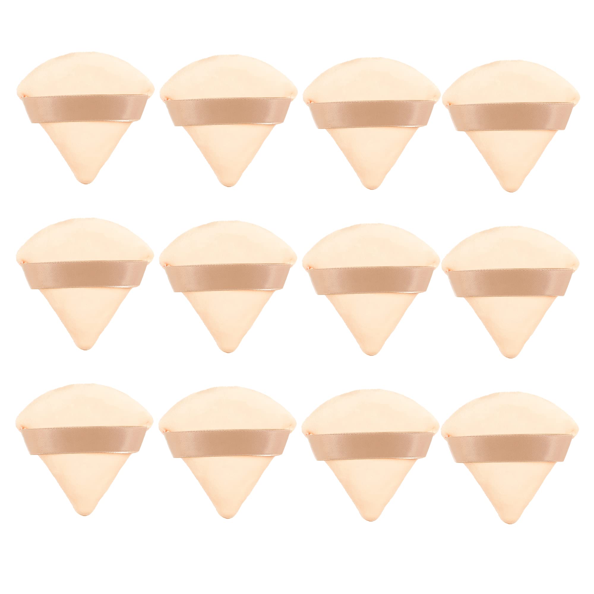 MOTZU12 Pieces Pure Cotton Powder Puff, Made of Cotton Velour in Triangle Wedge Shape Designed for Contouring, Under Eyes and Corners, 2.76 inch Normal Size, with Strap, Makeup Tool For Cosmetic