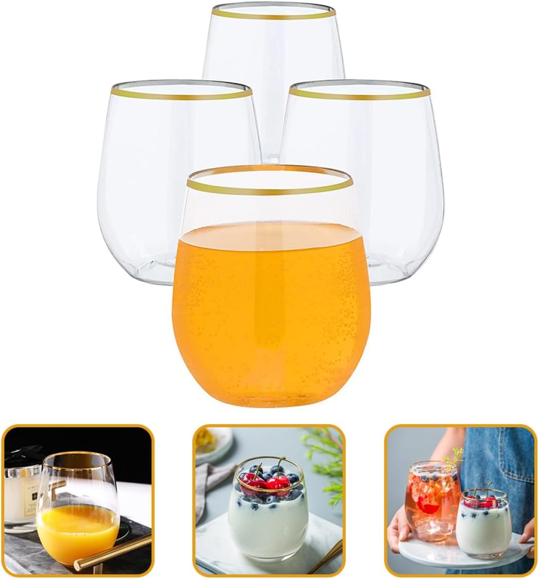 Ipetboom 20pcs Disposable Rim Wine Glasses Clear Cocktail Cups for Parties Weddings Bars and Home Use for Wine Whiskey Juice and More
