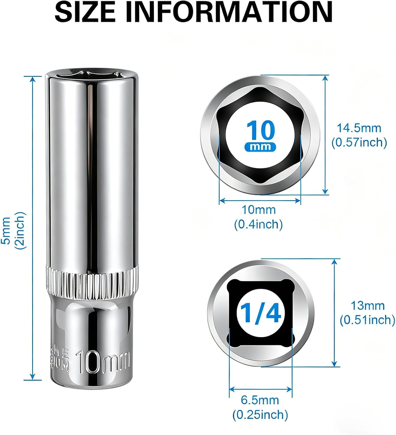 9-Piece 10mm Deep Sockets, 1/4-Inch Drive, 6-Point, Corrosion Resistance, Compatible with Standard Ratchet Wrenches and Tools